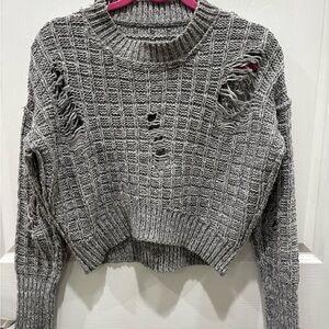 Gray Distressed Knit Sweater